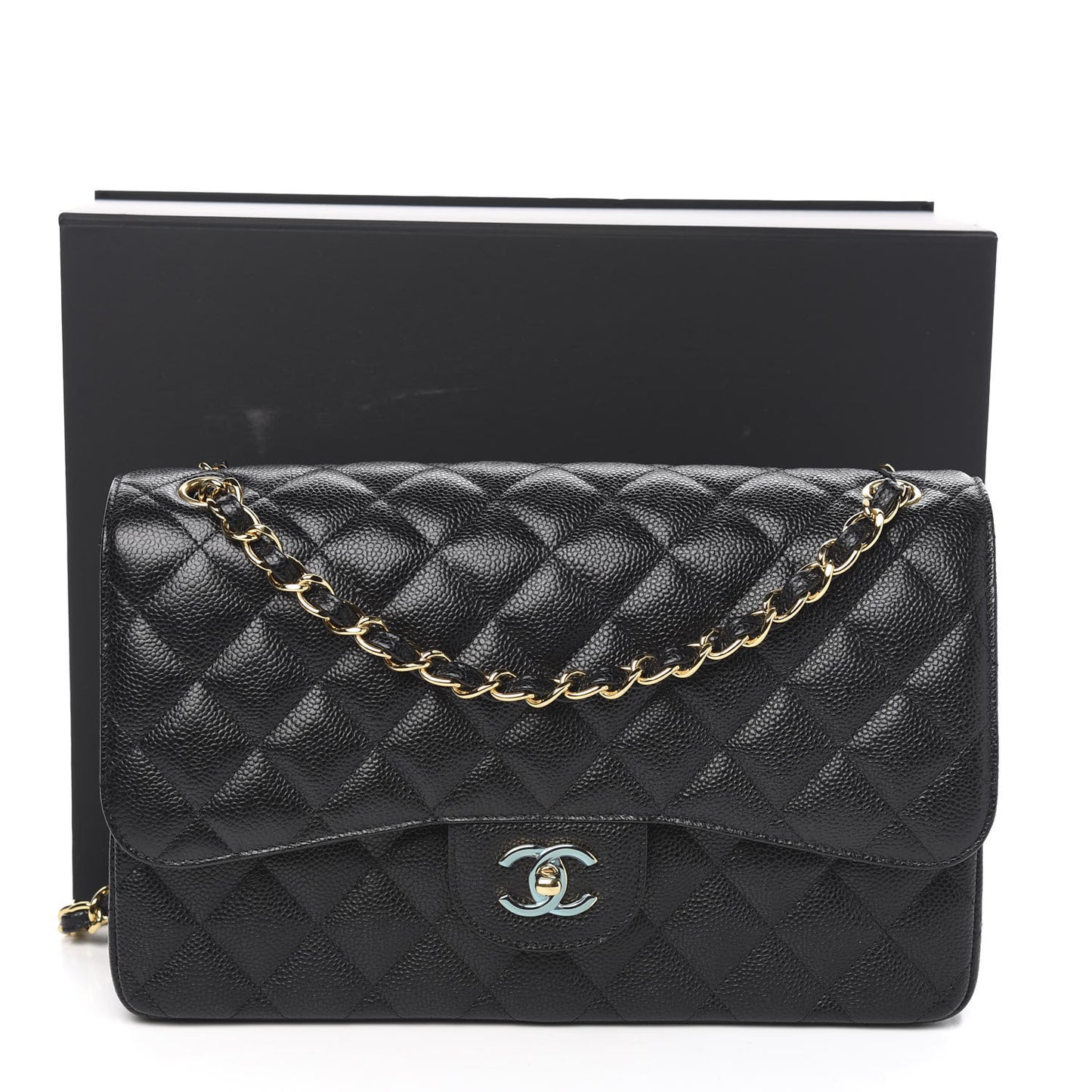 Caviar Quilted Jumbo Double Flap Black