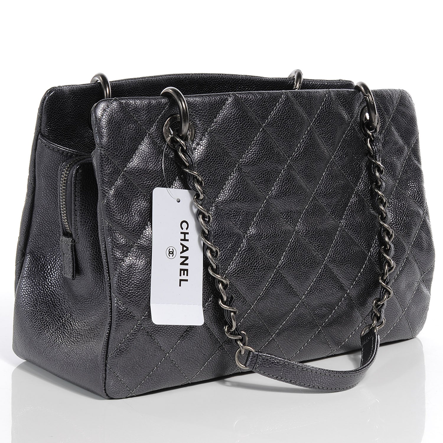 Chanel Caviar Timeless CC Large Zip Shopping Tote Dark Silver 3 of 8