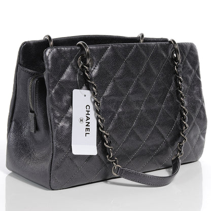 Chanel Caviar Timeless CC Large Zip Shopping Tote Dark Silver 3 of 8