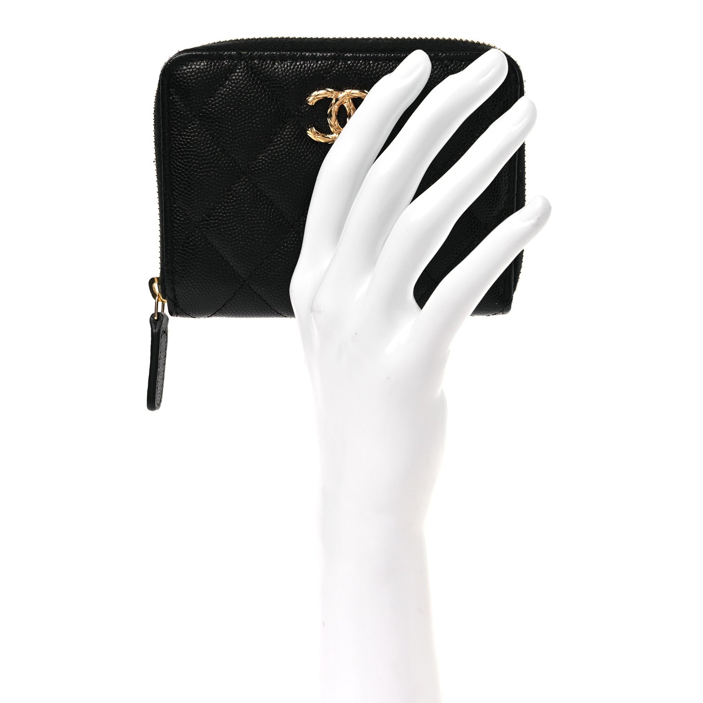 Caviar Quilted Zip Around Coin Purse Black