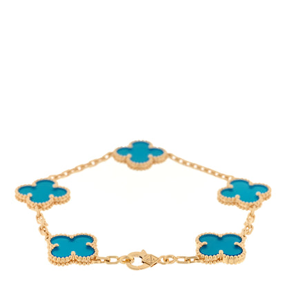 Van Cleef & Arpels 18K Yellow Gold Blue Agate 5 Motifs Vintage Alhambra Bracelet 2 of 4