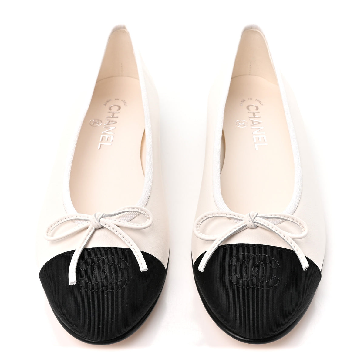 Lambskin Cap Toe CC Ballerina Flats 39 White Black