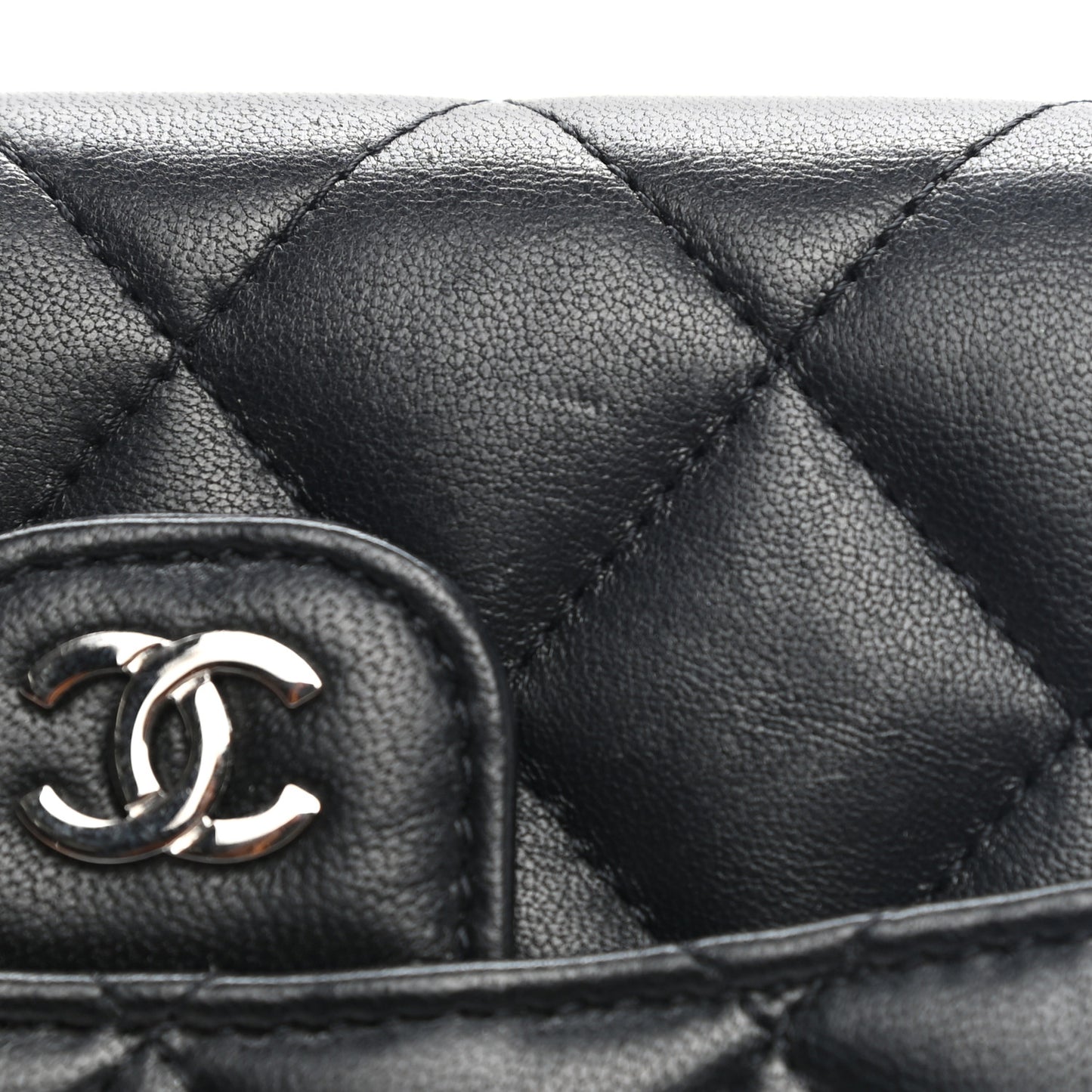 Lambskin Quilted Small Compact Wallet Black