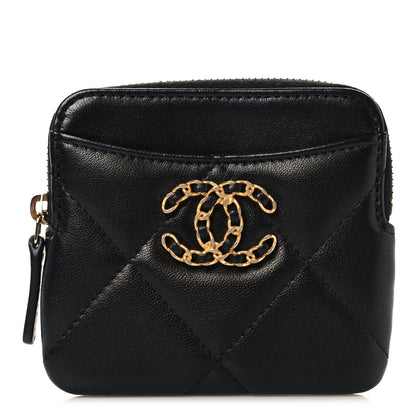 Chanel Lambskin Quilted Chanel 19 Zip Card Holder Wallet Black 1 of 8