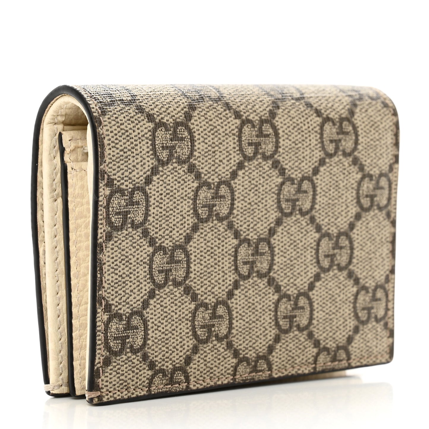 Dollar Calfskin GG Supreme Monogram GG Marmont Card Case Mystic White Beige Ebony
