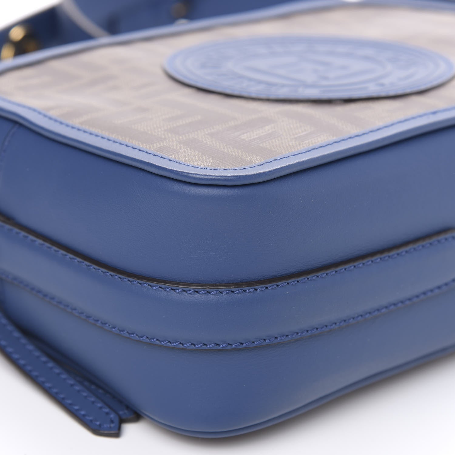 Fendi Glazed Fabric Vitello Century F is Fendi FF 1974 Stamp Patch Camera Case Mogano Panna Iris 9 of 10