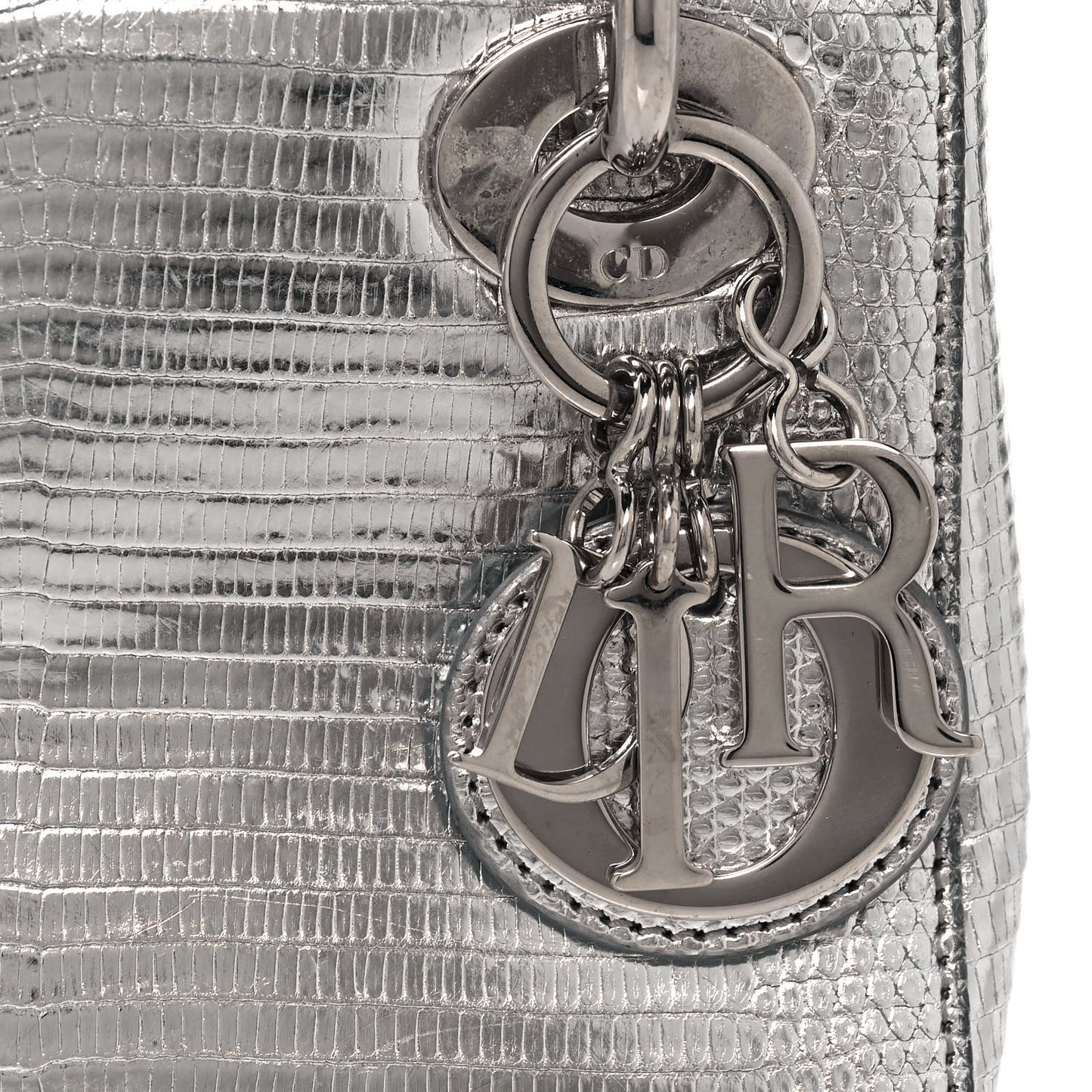 Metallic Lizard Mini Lady Dior Silver