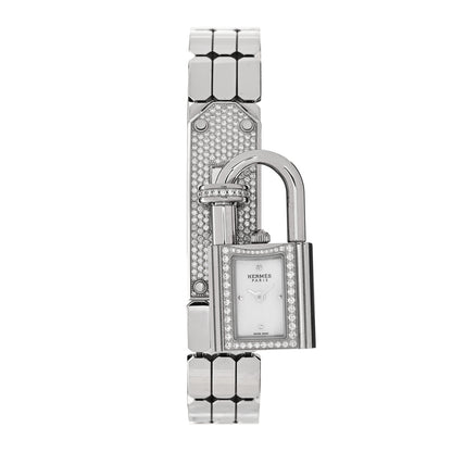 Hermes Stainless Steel Diamond Pave 16mm Kelly Quartz Watch 1 of 5