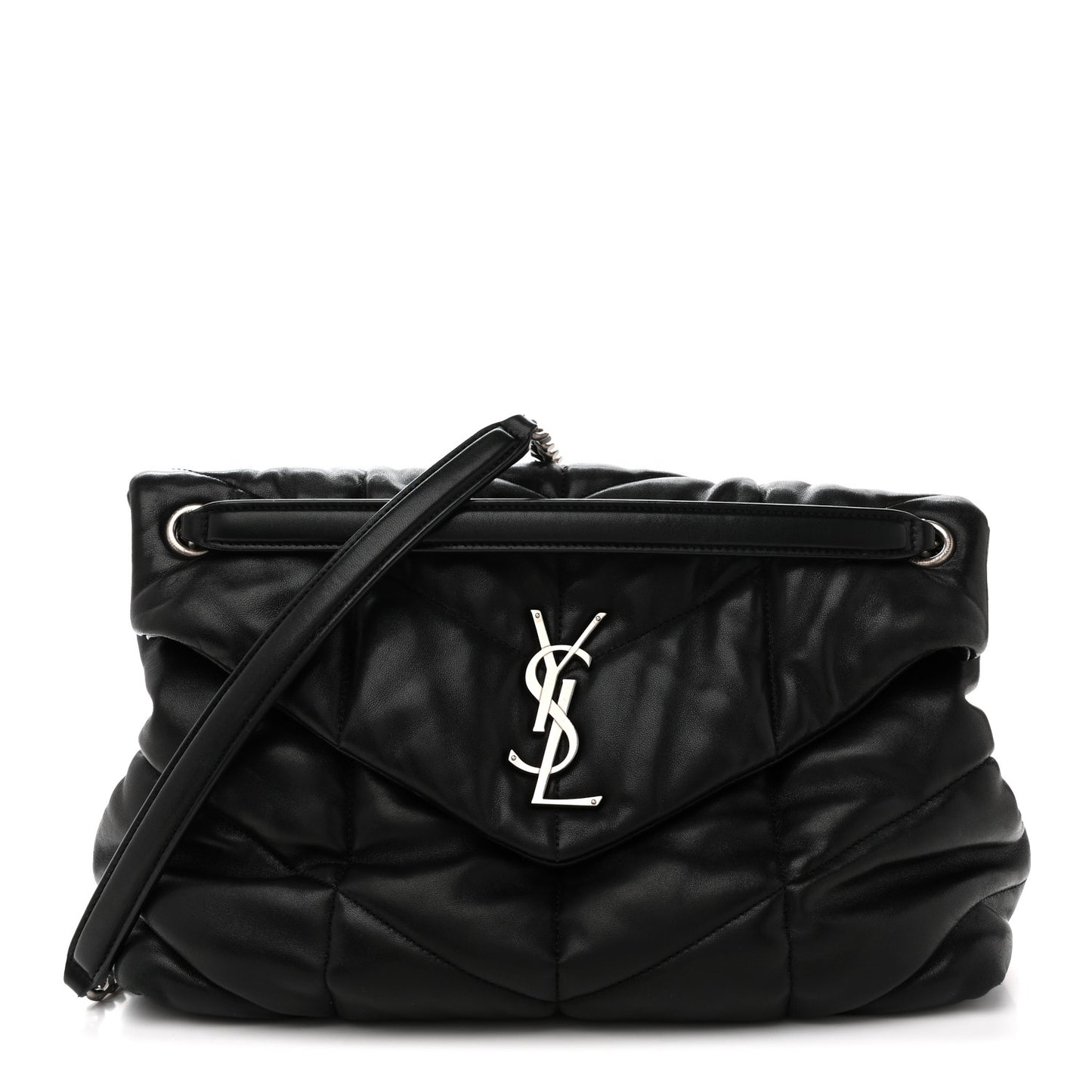 Lambskin Quilted Medium Loulou Puffer Monogram Chain Satchel Black