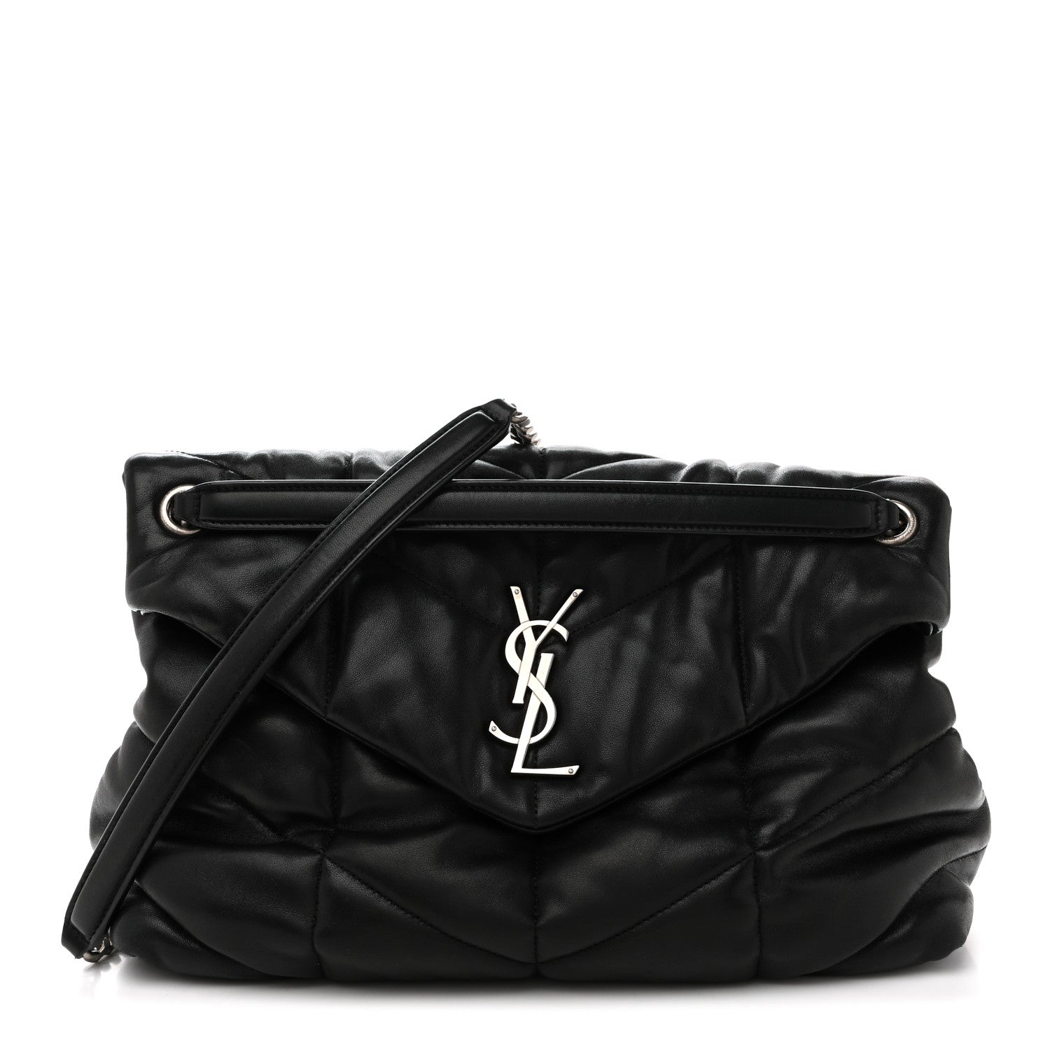 Saint Laurent Lambskin Quilted Medium Loulou Puffer Monogram Chain Satchel Black 1 of 15