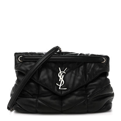 Saint Laurent Lambskin Quilted Medium Loulou Puffer Monogram Chain Satchel Black 1 of 15