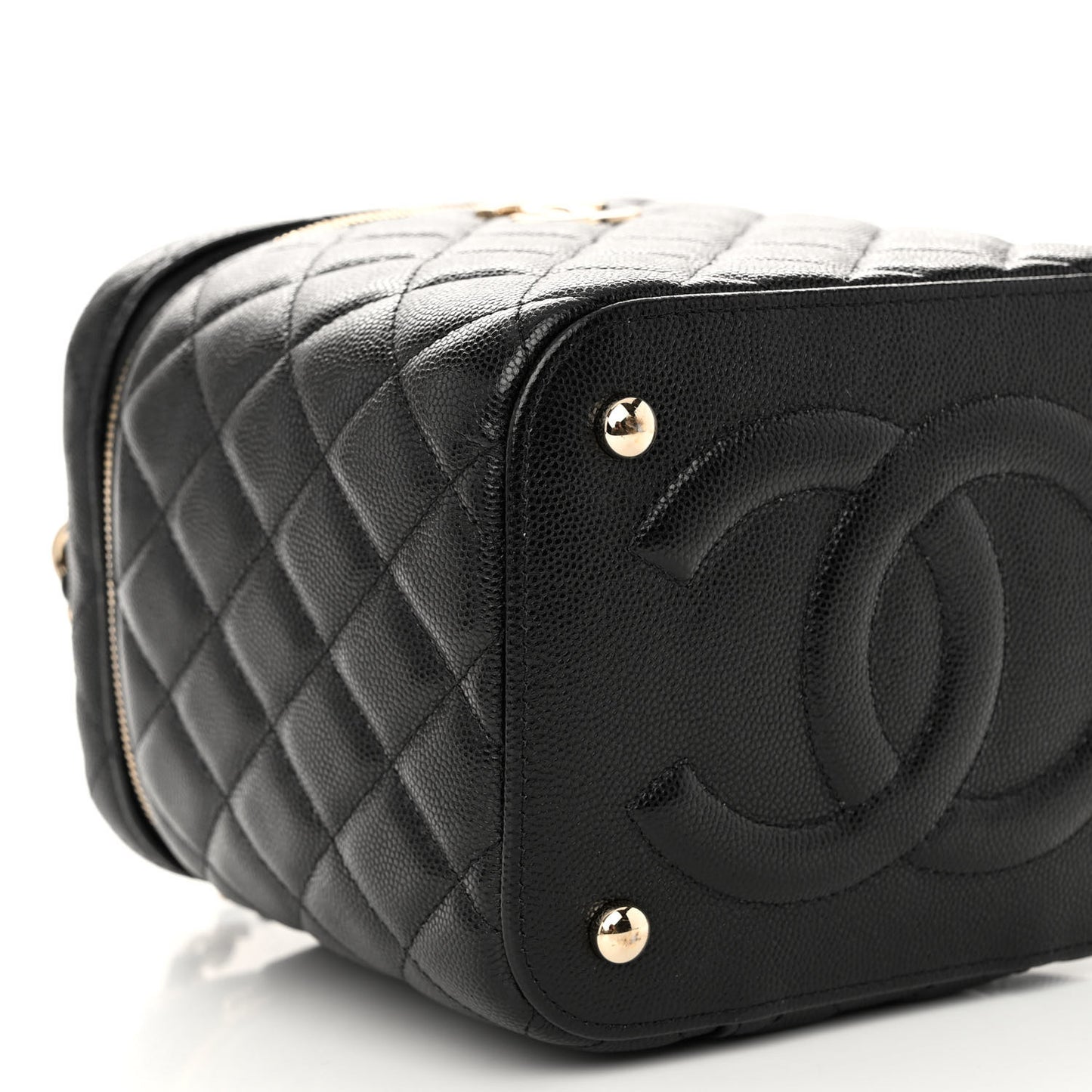Caviar Quilted Small Top Handle Vanity Case With Chain Black