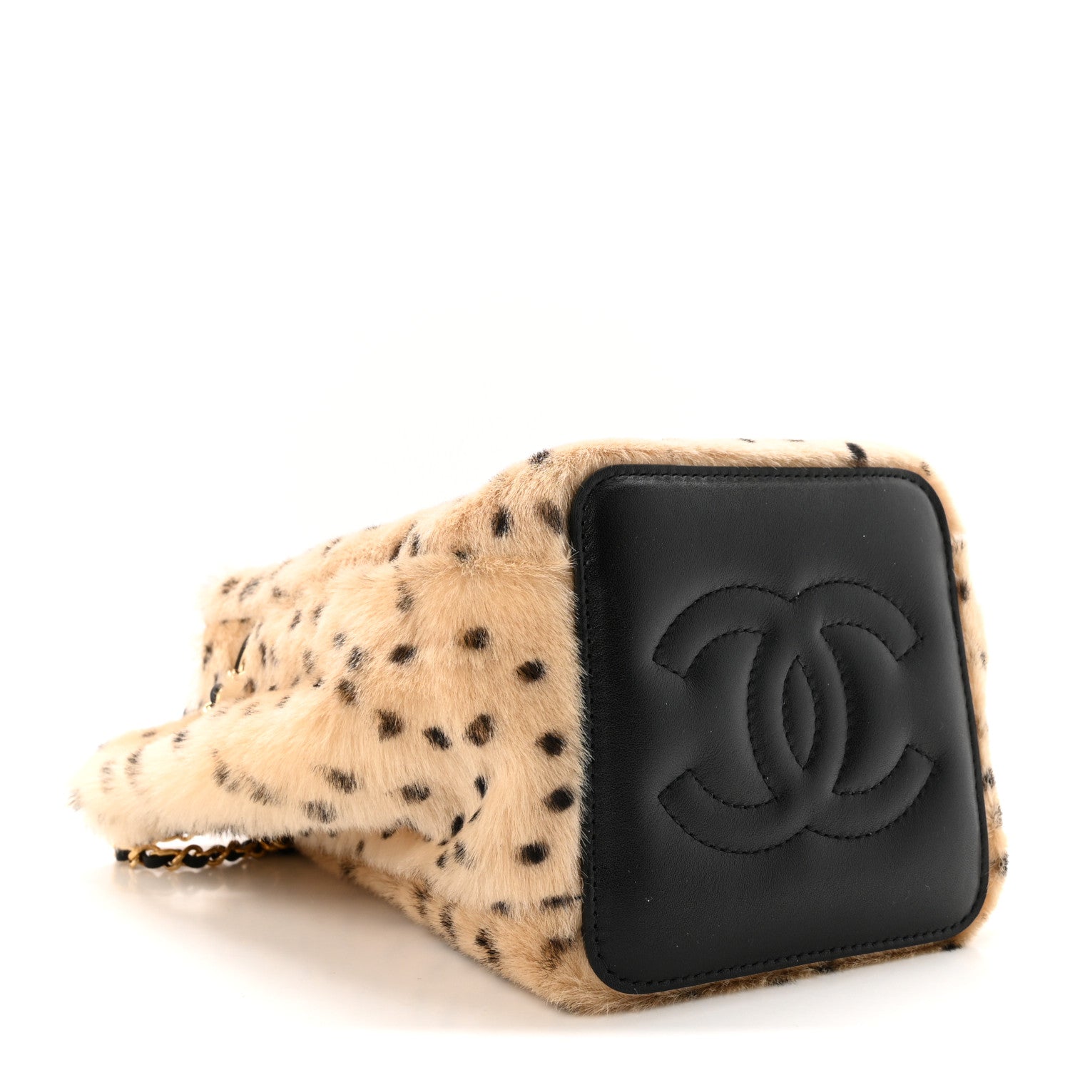 Chanel Pony Hair Cheetah Printed CC Chain Bucket Bag Light Beige Black 4 of 11