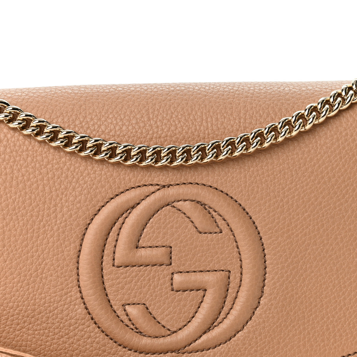 Pebbled Calfskin Medium Soho Flap Crossbody Camelia
