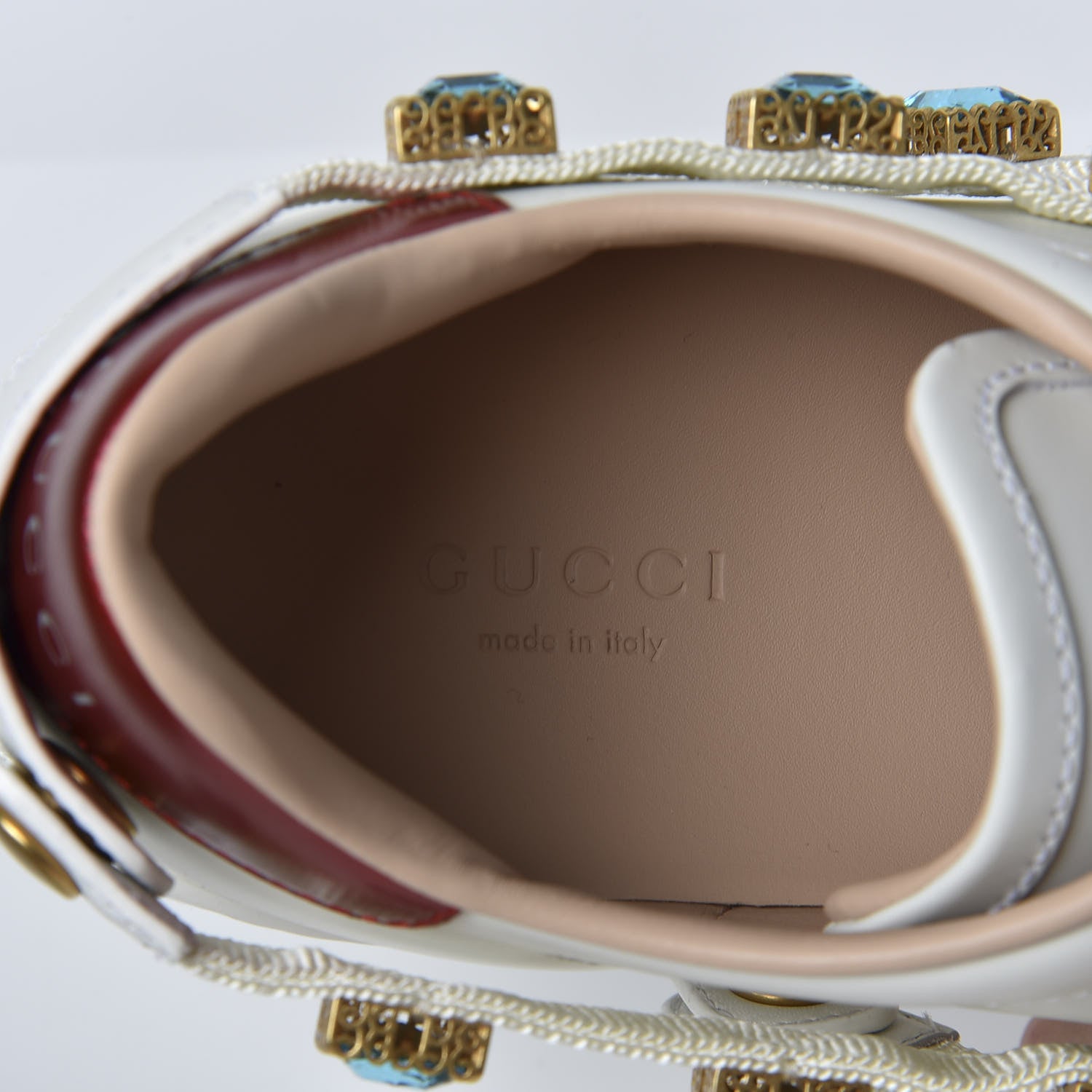 Gucci Calfskin Removable Crystals Bee Embroidered Womens Ace Platform Sneakers 35.5 White 7 of 10