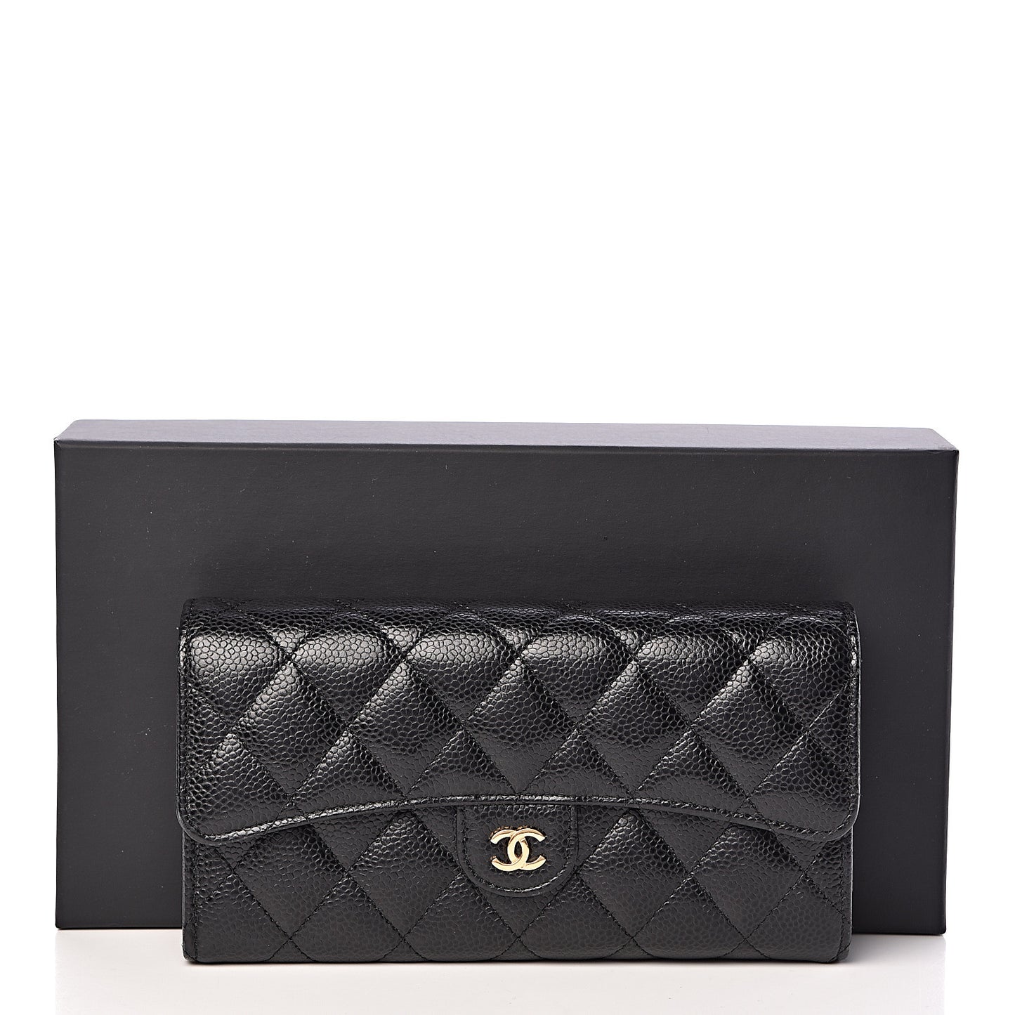 Caviar Quilted Large Flap Gusset Wallet Black