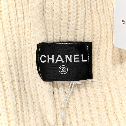 Chanel Cashmere Sequin Logo Beanie Hat Ivory Gold 4 of 4