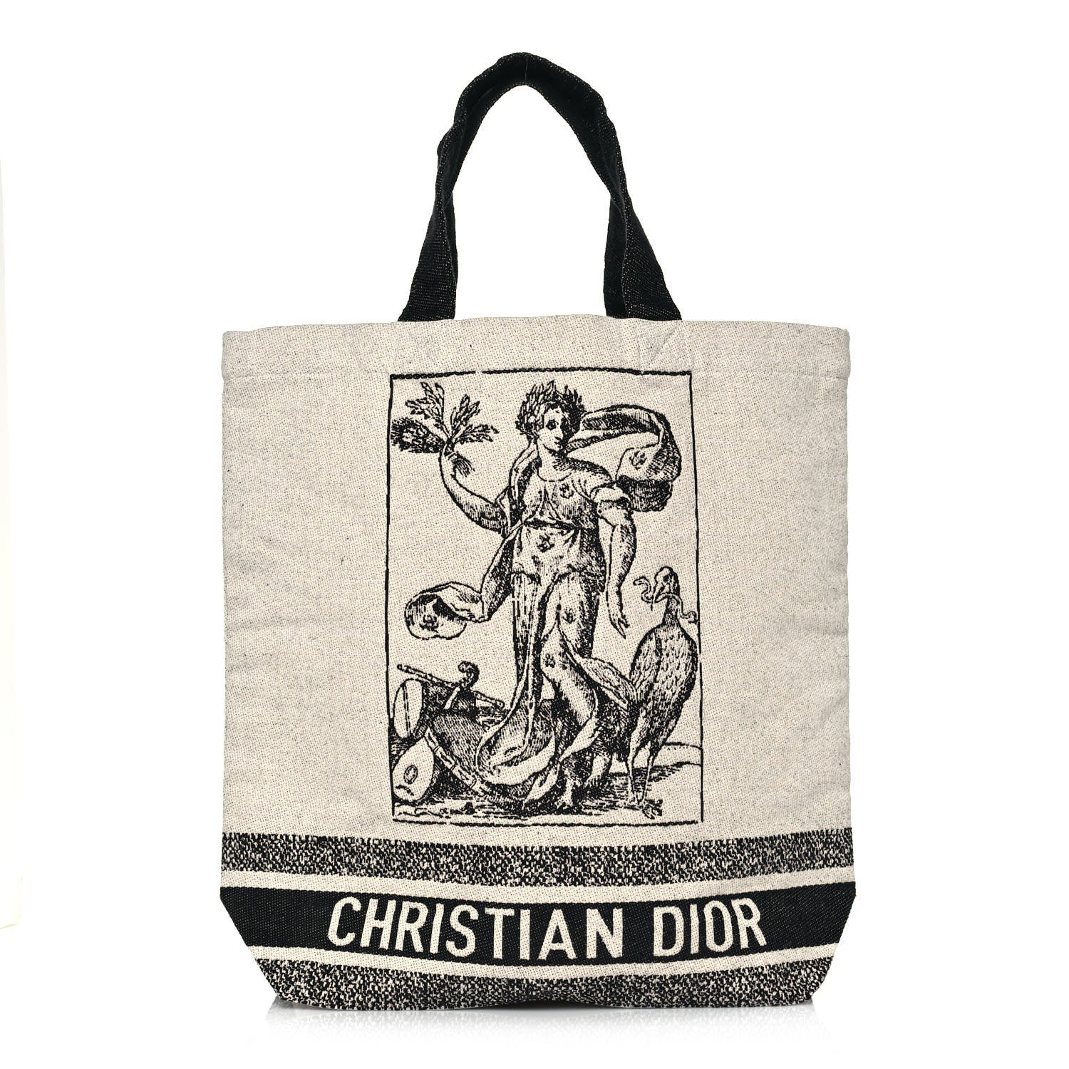 Christian Dior Canvas Print Cruise Tote Ivory Black 1 of 12