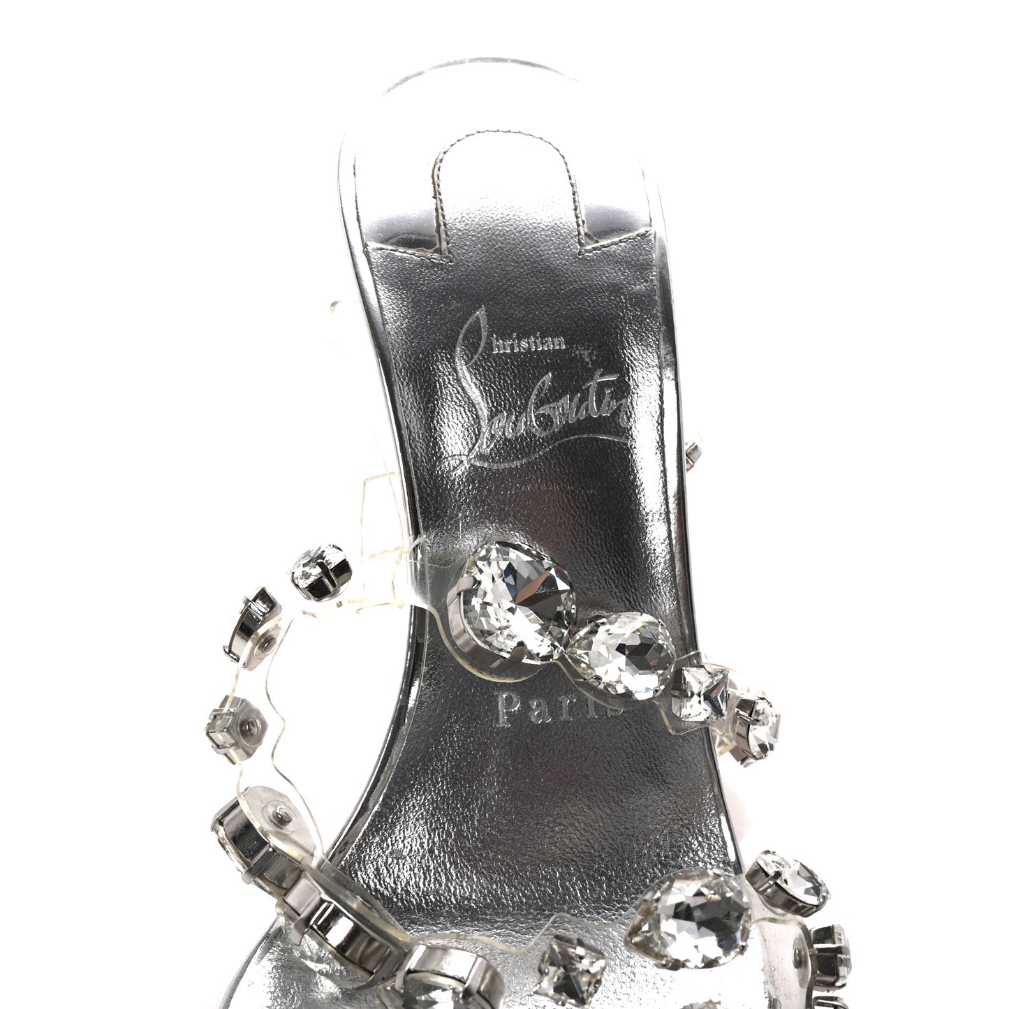 Laminated Calfskin PVC Jewel Rosalie 100 Sandals 37 Silver