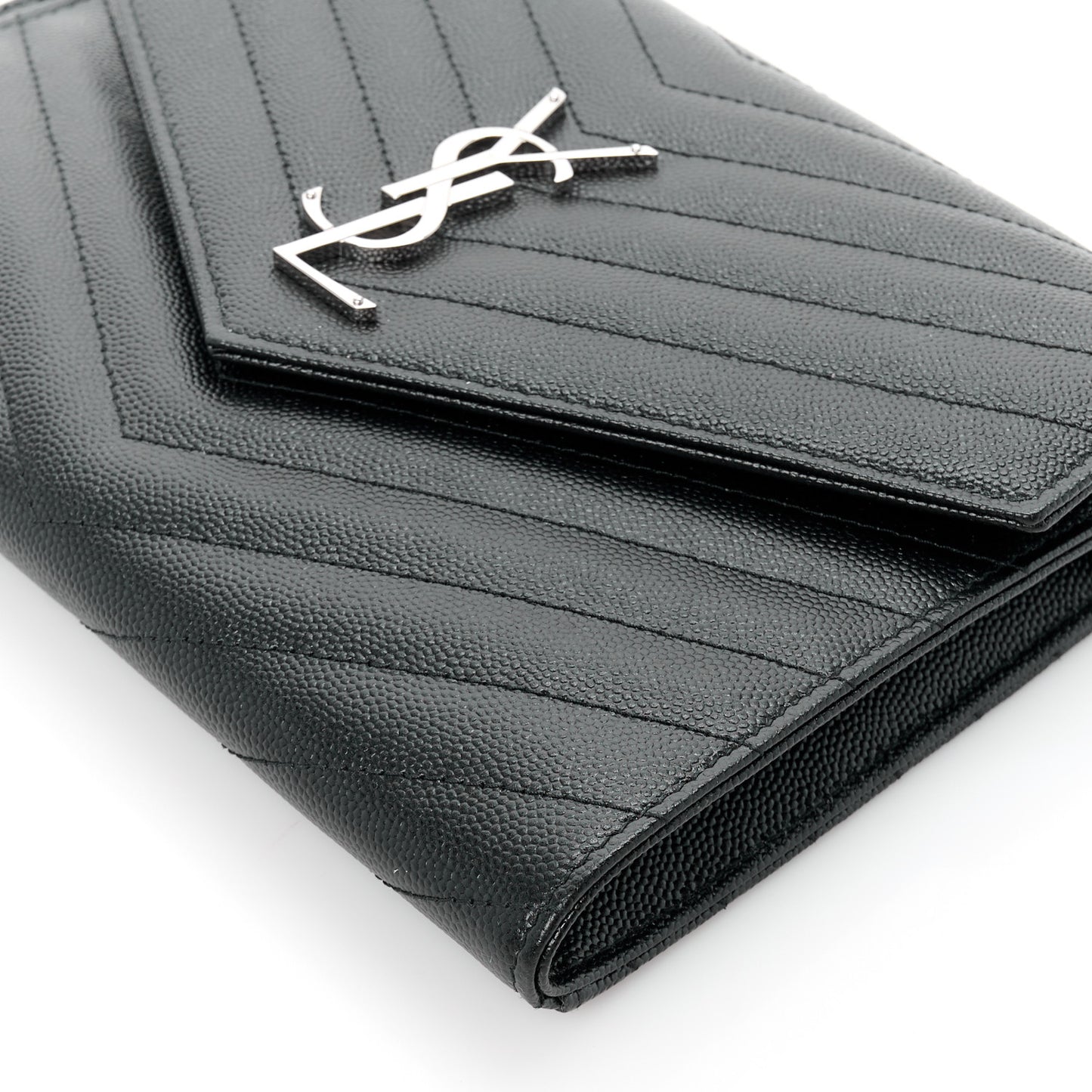 Grain De Poudre Matelasse Chevron Monogram Envelope Clutch Black