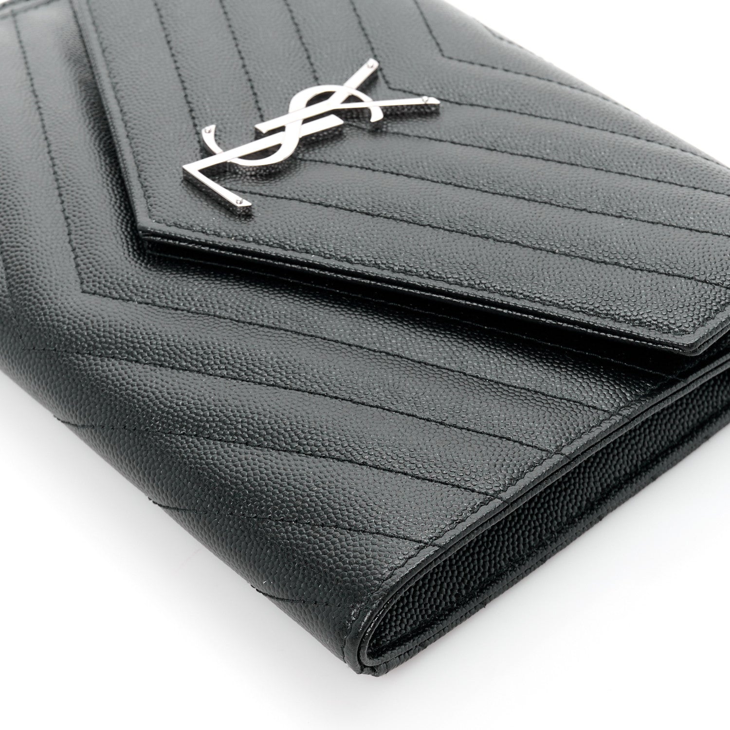 Saint Laurent Grain De Poudre Matelasse Chevron Monogram Envelope Clutch Black 10 of 12