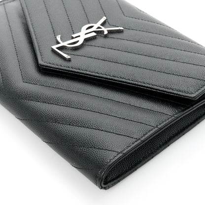 Saint Laurent Grain De Poudre Matelasse Chevron Monogram Envelope Clutch Black 10 of 12