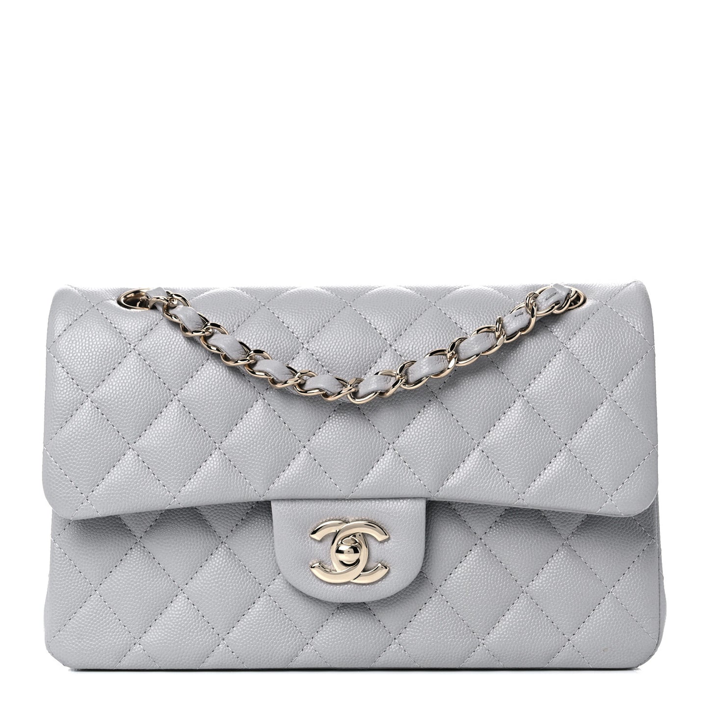 Caviar Quilted Small Double Flap Grey