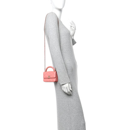Chanel Lambskin Quilted Top Handle Flap Clutch With Chain Pink 2 of 13
