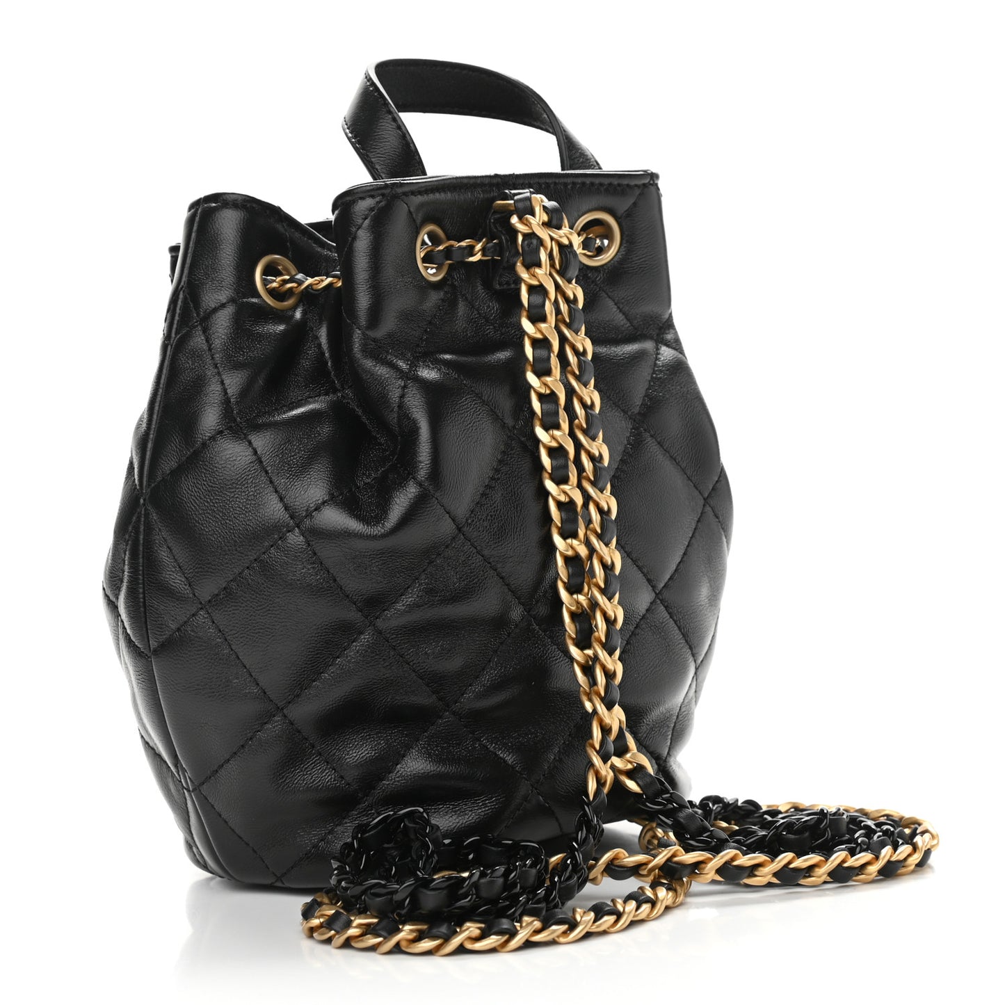 Calfskin Quilted CC Chain Bucket Backpack Black