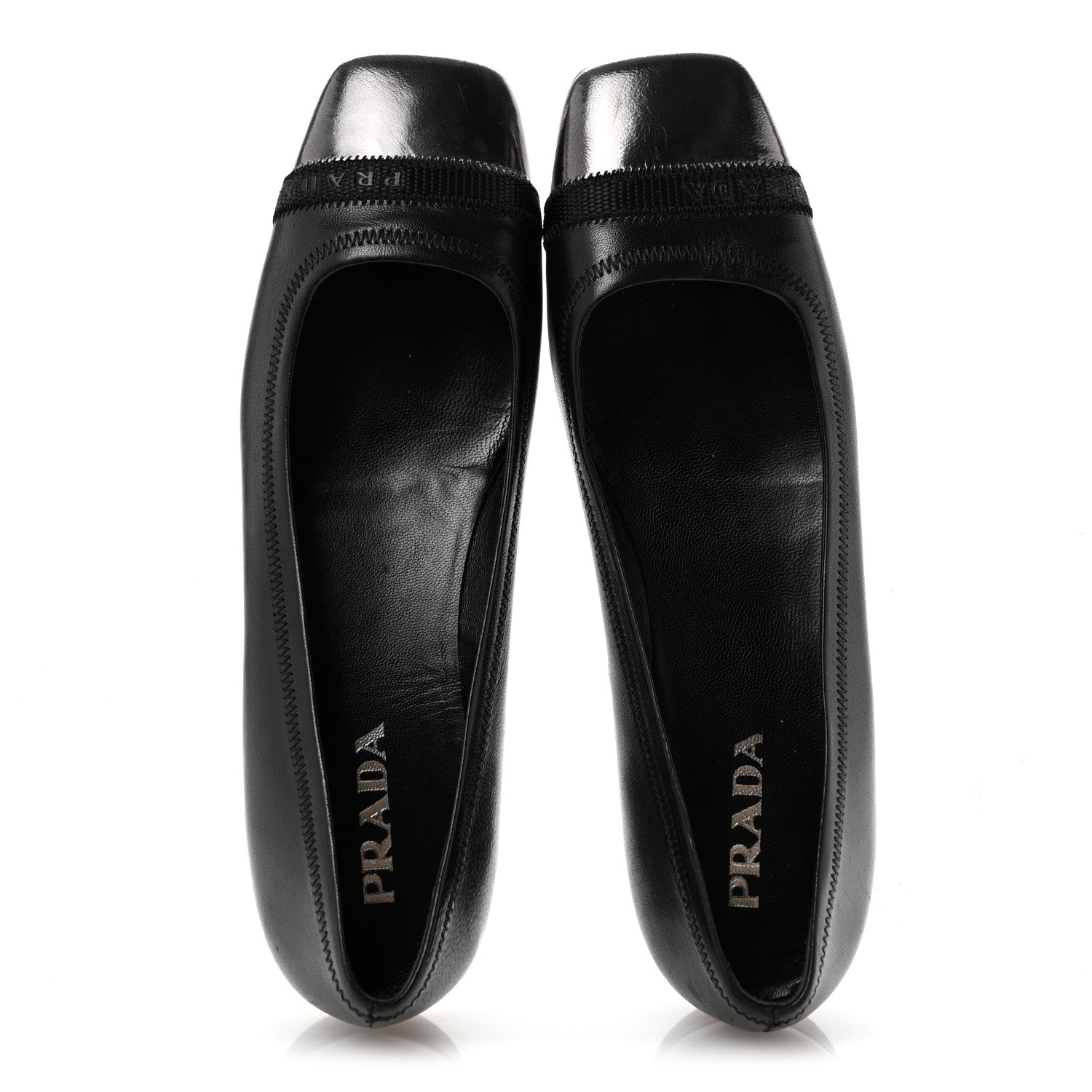Prada Nappa Metallic Square Toe Ballerina Flats 35.5 Black 2 of 11