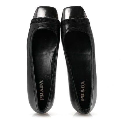 Prada Nappa Metallic Square Toe Ballerina Flats 35.5 Black 2 of 11