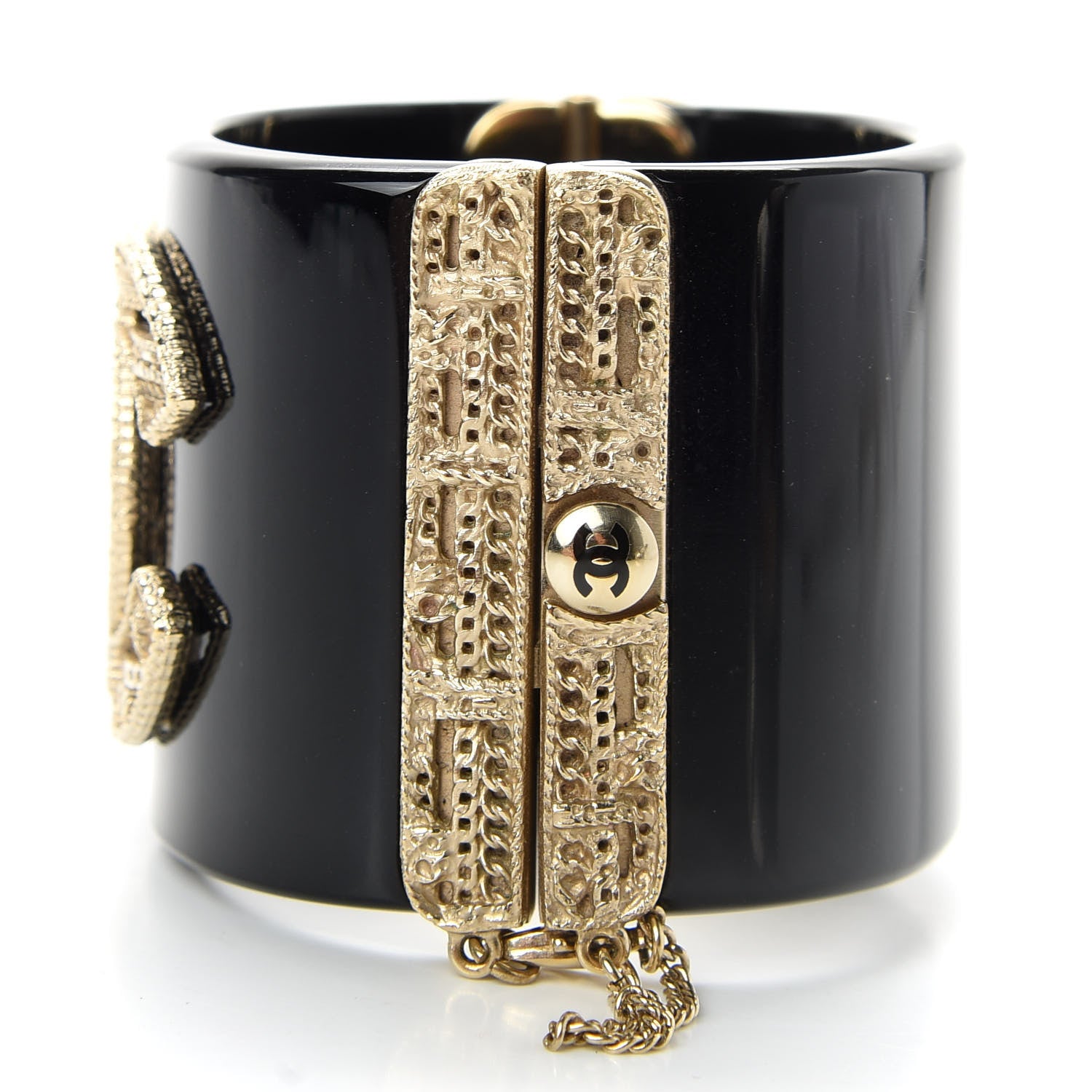 Chanel Resin Tweed Effect CC Cuff Black 3 of 6