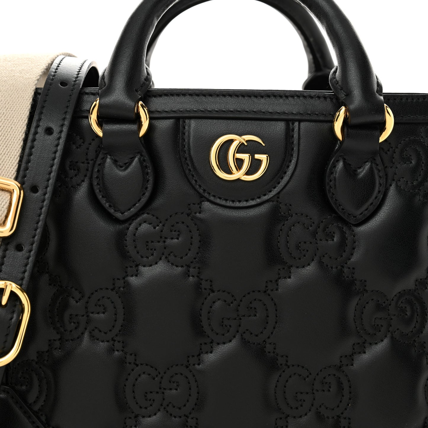 Calfskin GG Matelasse Mini Tote Bag Black Natural