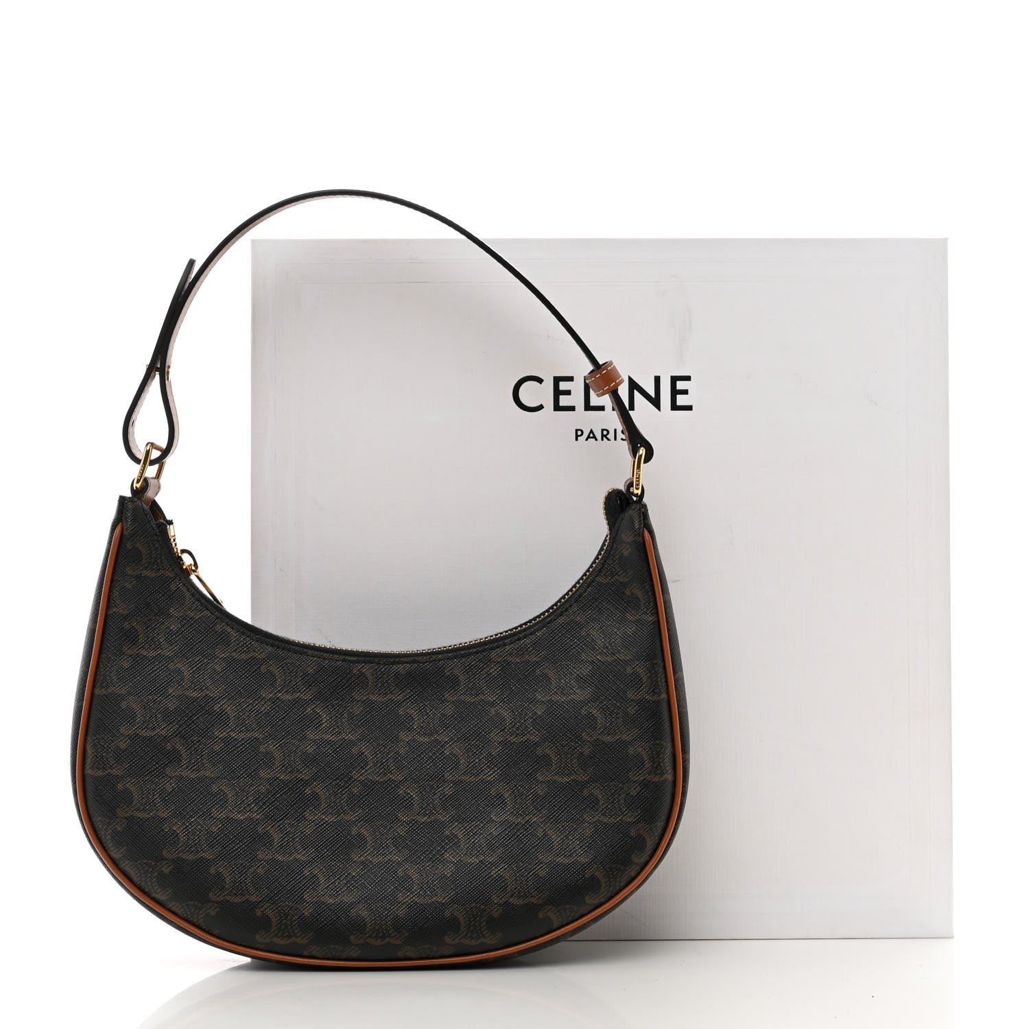 Celine Triomphe Canvas Calfskin Ava Shoulder Bag Tan 11 of 11