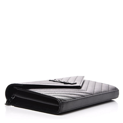 Saint Laurent Grain De Poudre Matelasse Chevron Monogram Chain Wallet Black 4 of 11