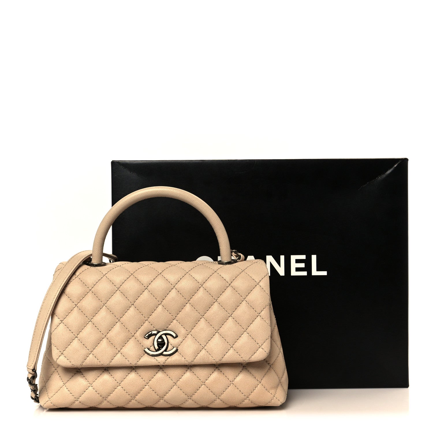 Chanel Caviar Quilted Small Coco Handle Flap Light Beige 12 of 12