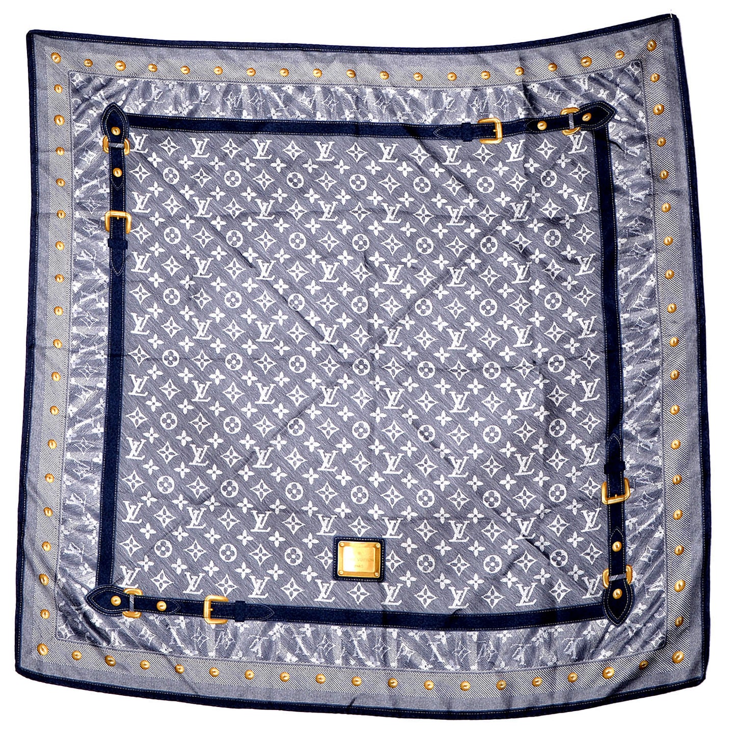 Silk Monogram New Denim Bandana Scarf Navy