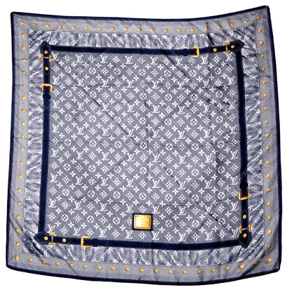 Louis Vuitton Silk Monogram New Denim Bandana Scarf Navy 2 of 5