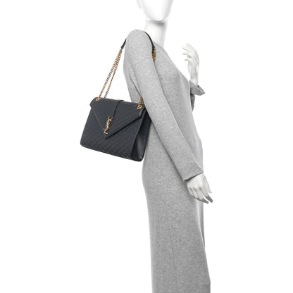Saint Laurent Grain De Poudre Textured Mixed Matelasse Large Triquilt Monogram Satchel Dark Smog 2 of 9