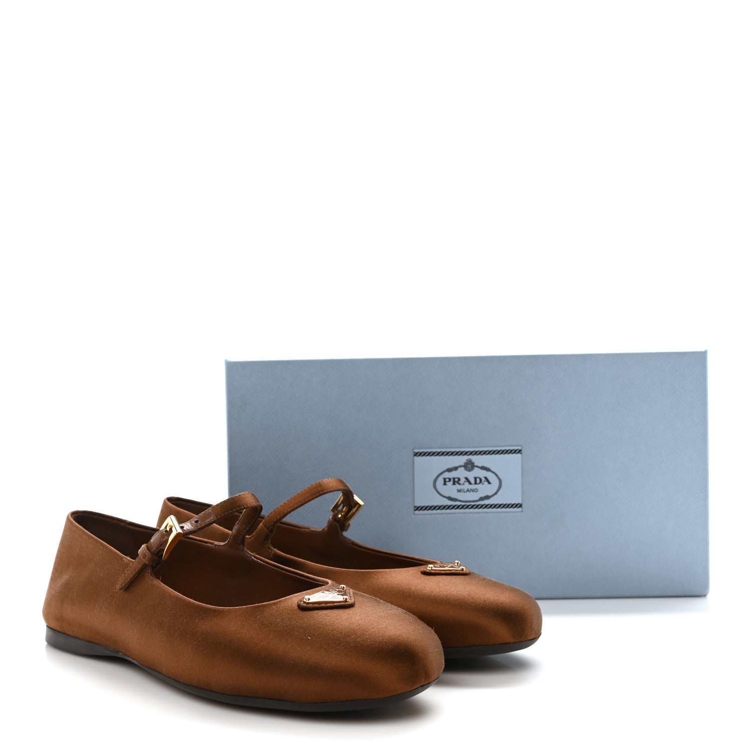 Prada Satin Triangle Ballerina Flats 38.5 Tabacco 8 of 8