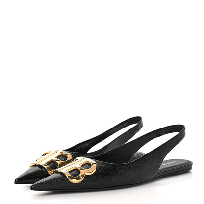 Balenciaga Coated Calfskin BB Knife Pointy Toe Slingback Flats 37.5 Black 3 of 10