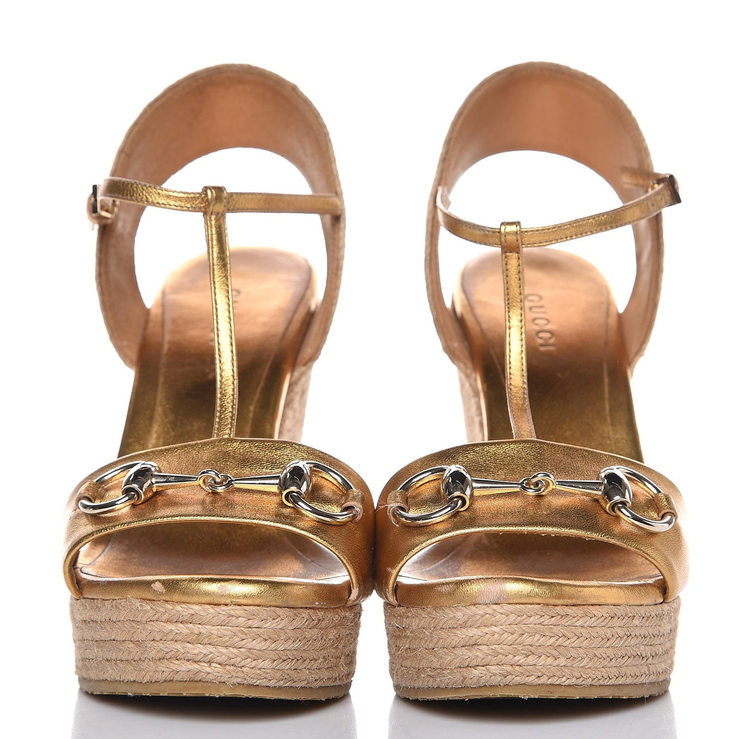 Nappa Silk Horsebit Espadrille Wedge Sandals 36 New Oro Rutenio