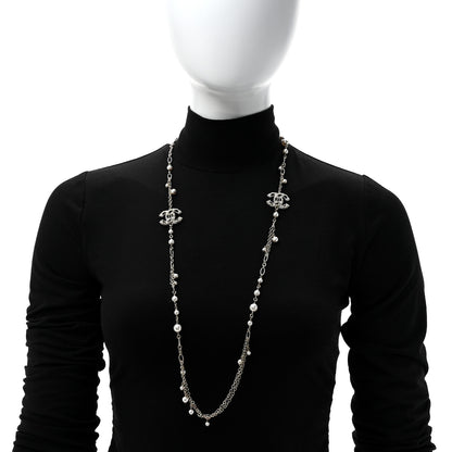 Chanel Pearl Crystal CC Long Necklace Light Gold 3 of 5