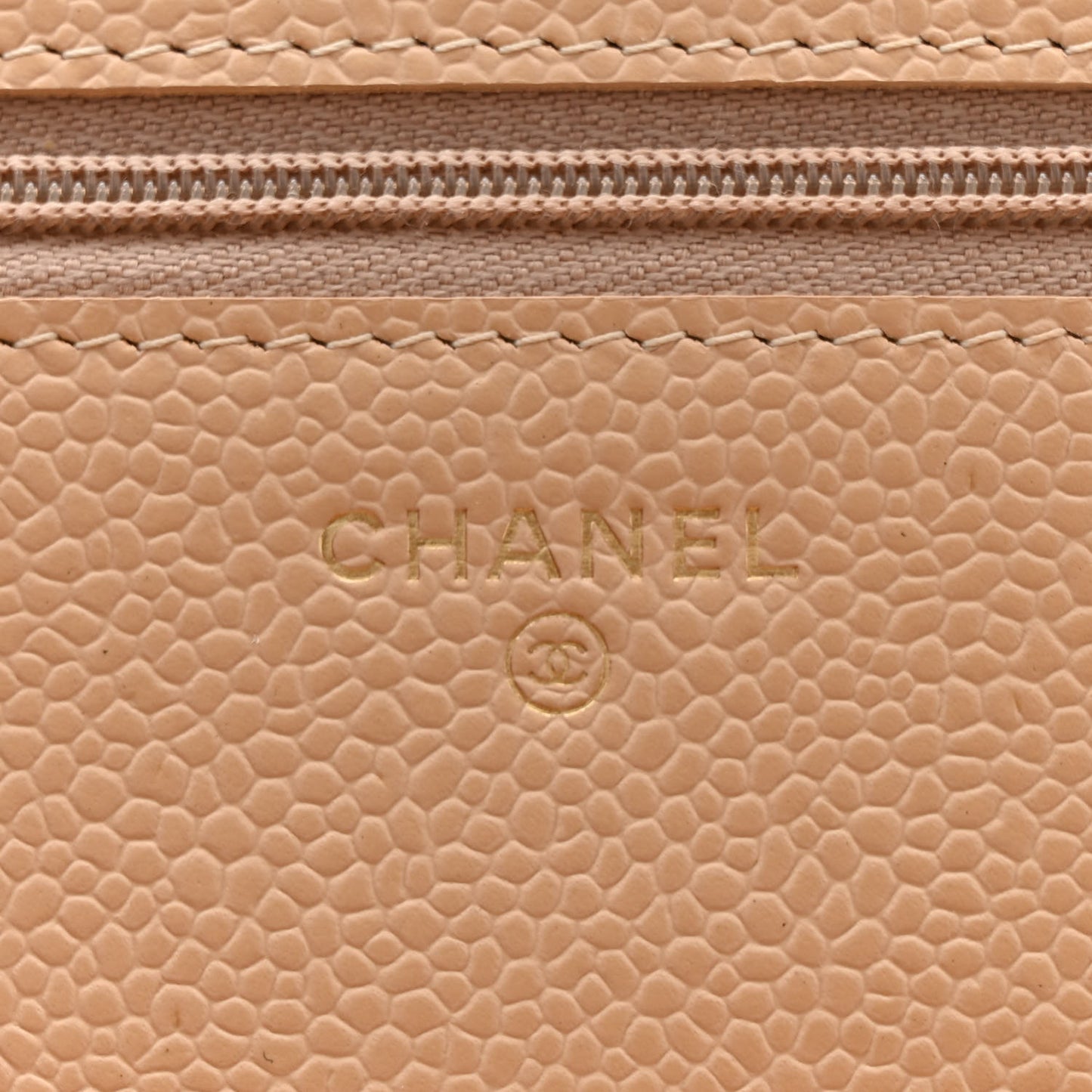 Caviar Quilted Wallet on Chain WOC Beige