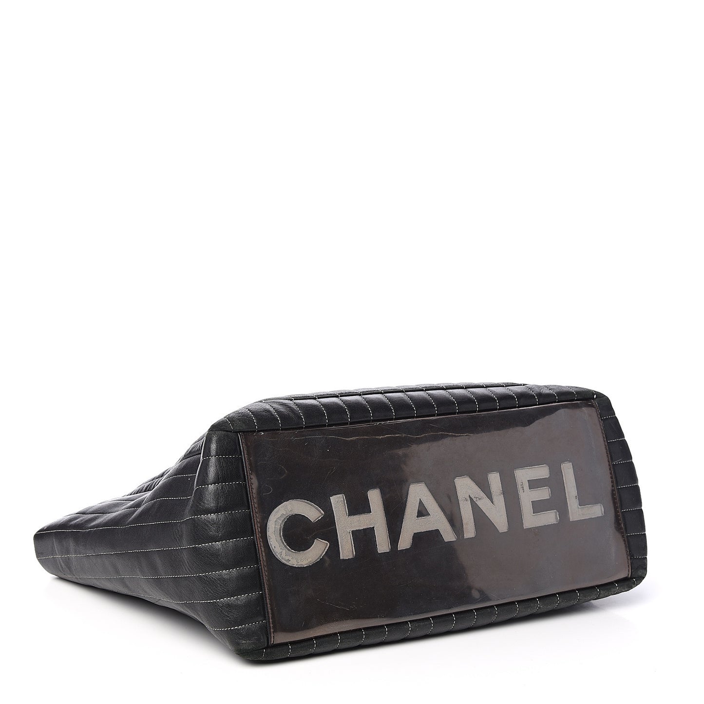 Lambskin Vertical Quilted Large Mademoiselle Tote Black