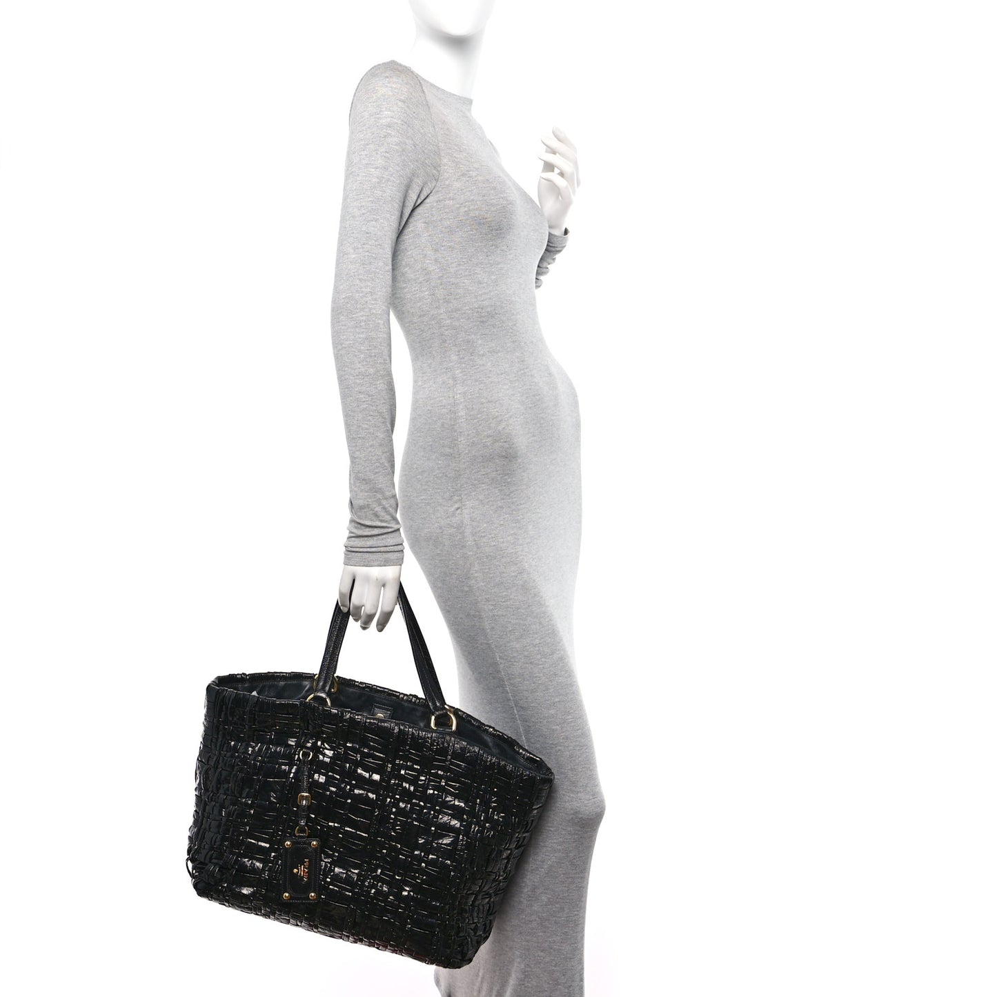 Patent Woven Tote Black