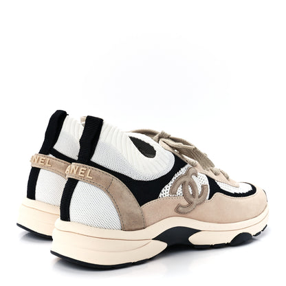 Chanel Mesh Suede Fabric Womens CC Sneakers 38.5 Light 38.5 Pink White Black 4 of 9