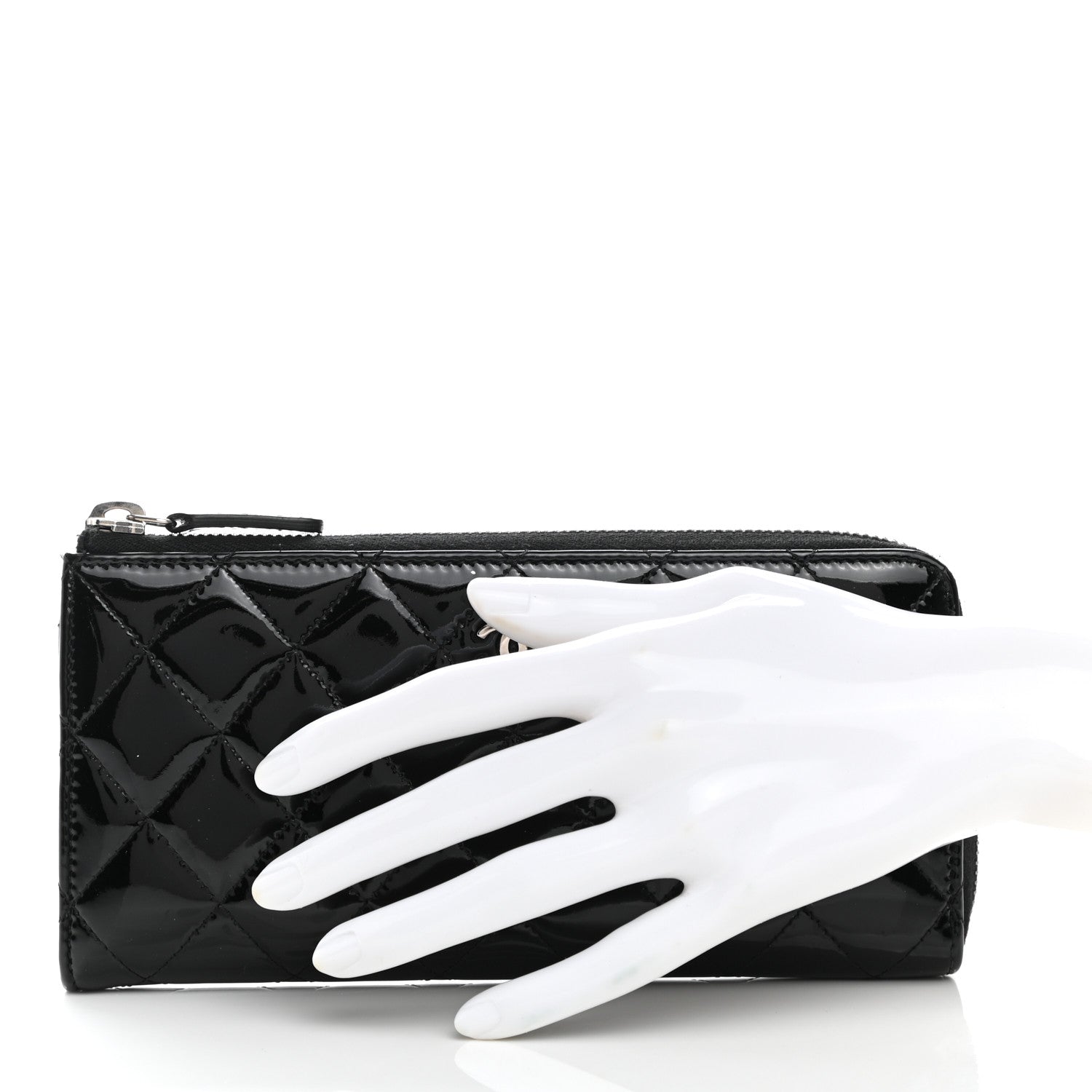 Chanel Patent Quilted Zip Around Wallet Black 2 of 9