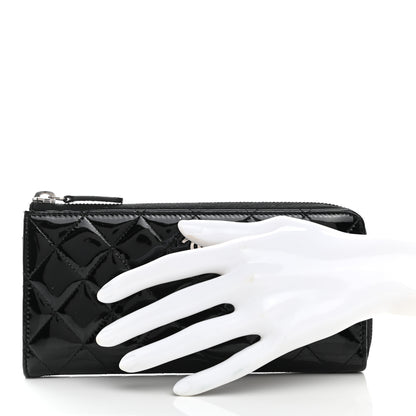 Chanel Patent Quilted Zip Around Wallet Black 2 of 9