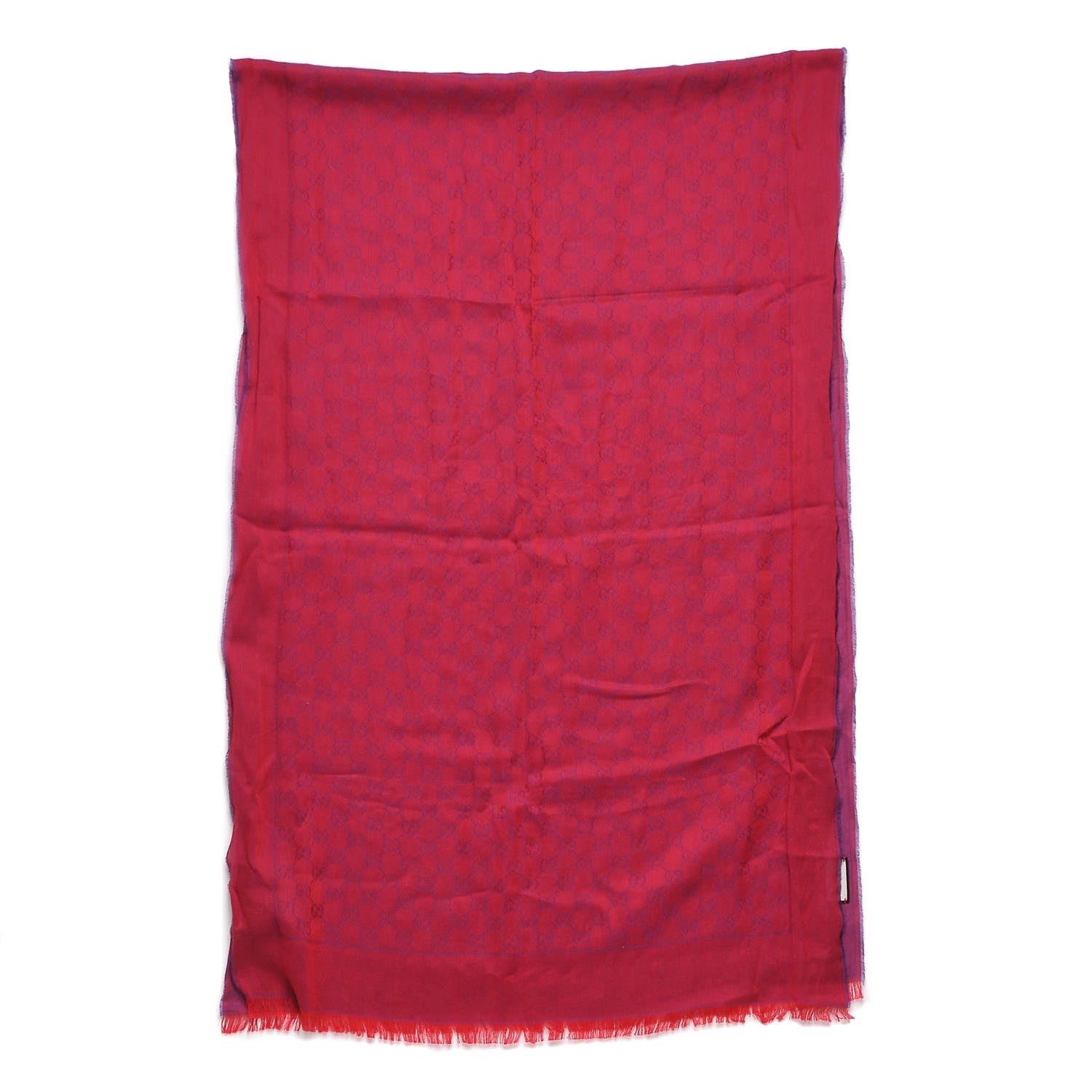 Gucci Cotton GG Monogram Summer Sten Fringe Scarf Red Dark Purple 3 of 6